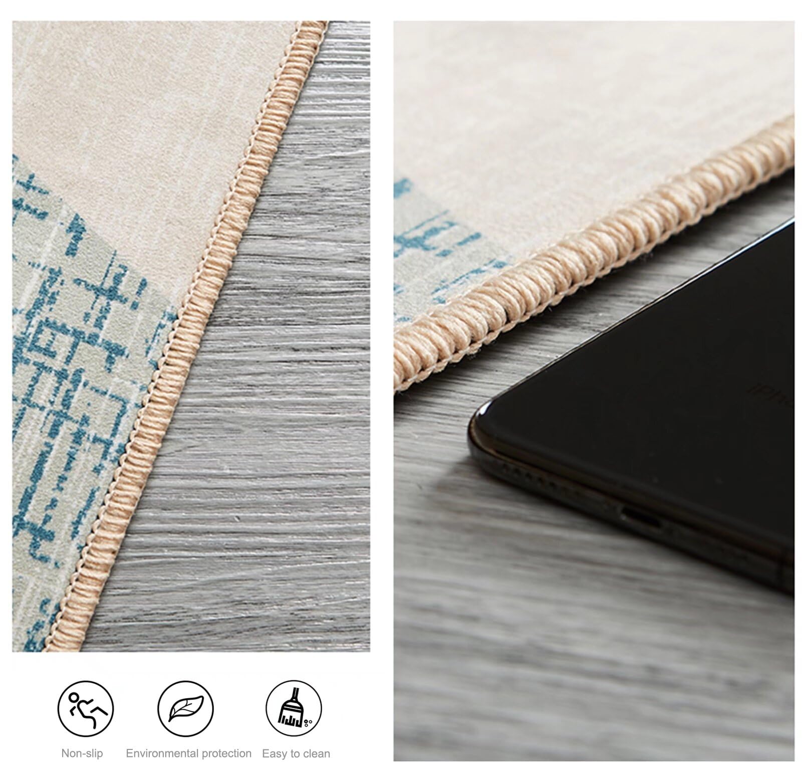 Teppich Läufer Lang Küche Flur Wohnraum Teppichläufer Rutschfest Waschbar Küchenläufer Teppichmatten Blau Holzmaserung 60X300CM Meterware Läufer Flurteppich Wohnzimmer Schlafzimmer Küchenteppich