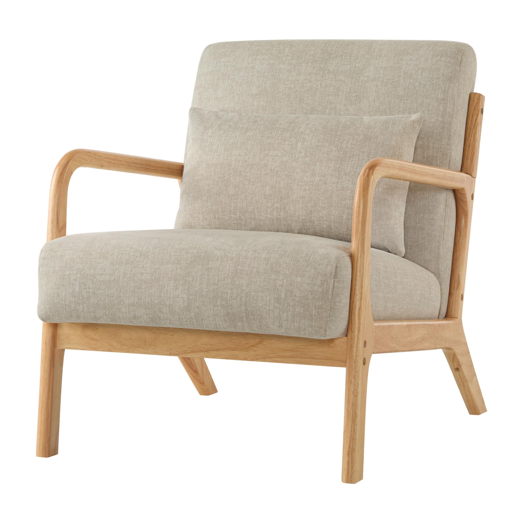 2er-Set Accent Sessel mit Kissen, Moderner Polstersessel für Wohnzimmer,Lounge-Stuhl mit Armlehnen&Holzrahmen, bequemer Lesesessel, Stoff Hellgrau