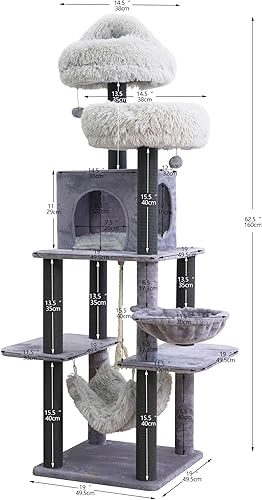 Miniatura 2 de Catry Bradbury - Árbol para gatos moderno de 7 niveles y 62.5 pulgadas con postes rascadores reemplazables, condominio grande, dos camas lavables,