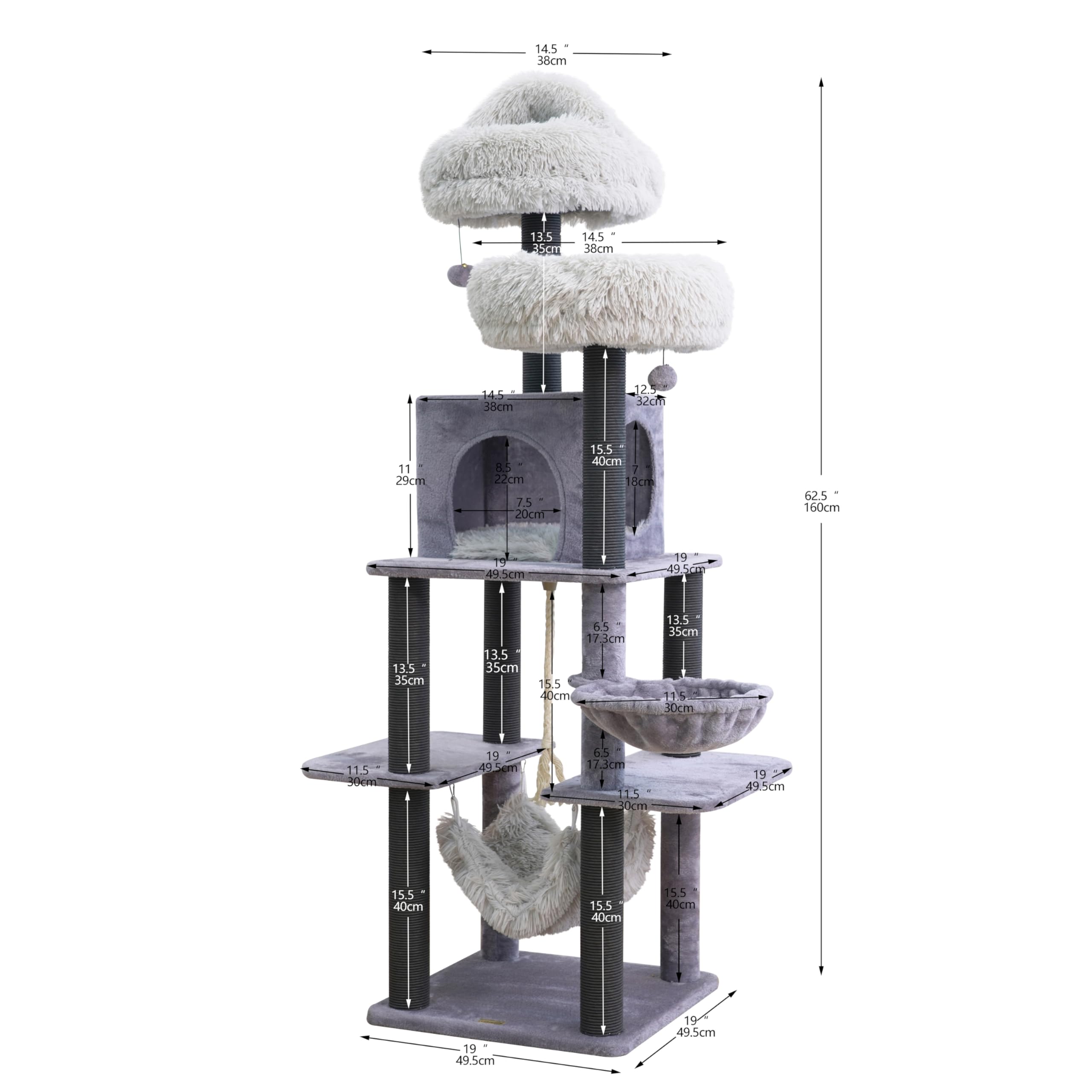 PetPals® Bradbury 7-Level Modern Cat Tree with Plush Perches, Hammocks, Faux-Fur Beds, Recycled Paper Rope Scratching Posts, Cozy Condo for Play, Rest, and Scratching, Ideal for Large & Senior Cats