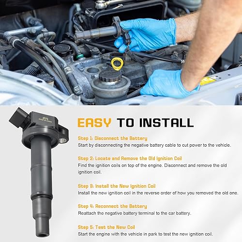 Miniatura 5 de QYL Paquete de 4 bobinas de encendido compatibles con Toyota Camry Solara Rav4 HighlanderScion Tc Xb #UF333 C1330 6731307 90919-02244