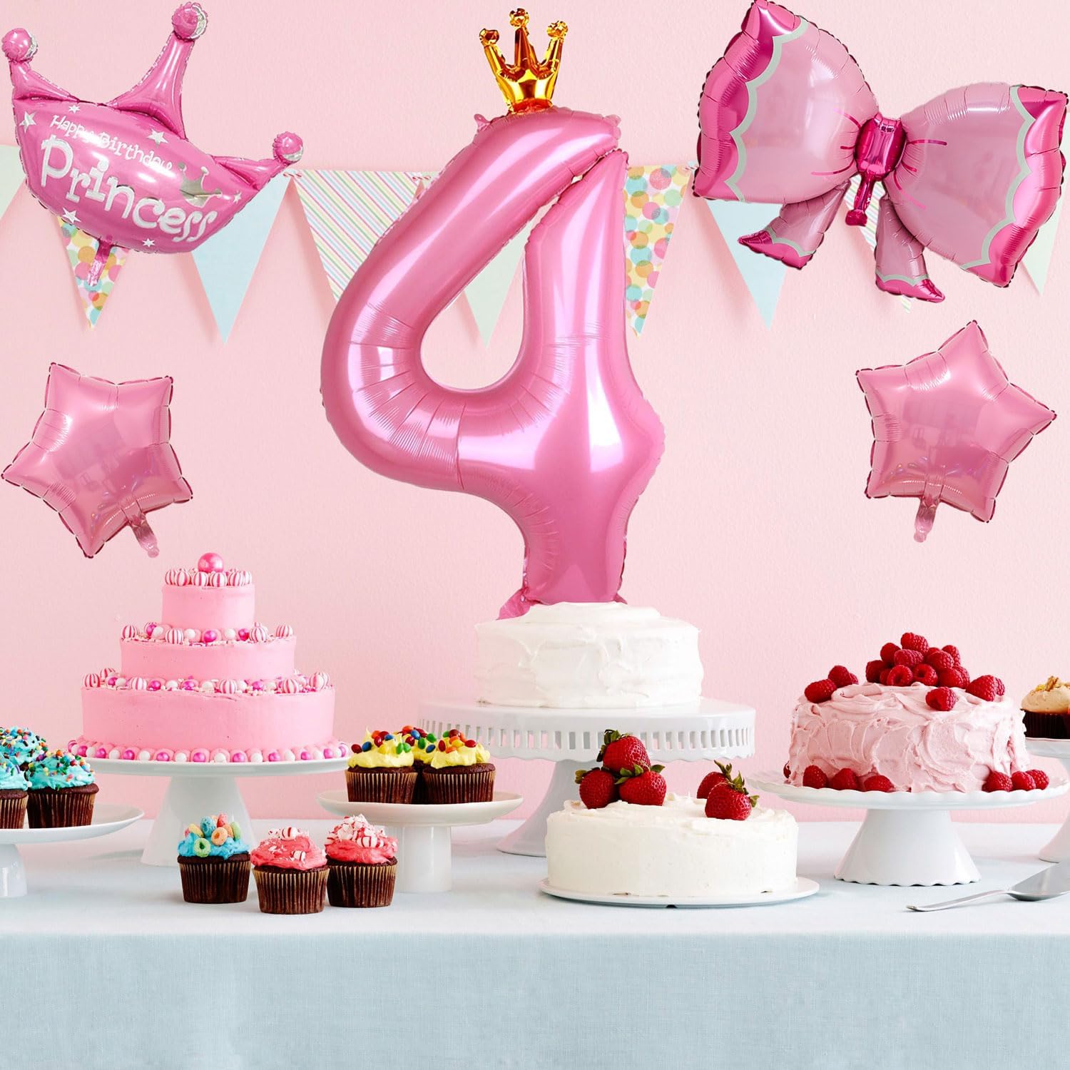 32-teiliges Luftballon-Set Für Den 3. Geburtstag – Rosa, Mit Riesen-Zahl 3, Konfetti & Wimpelkette