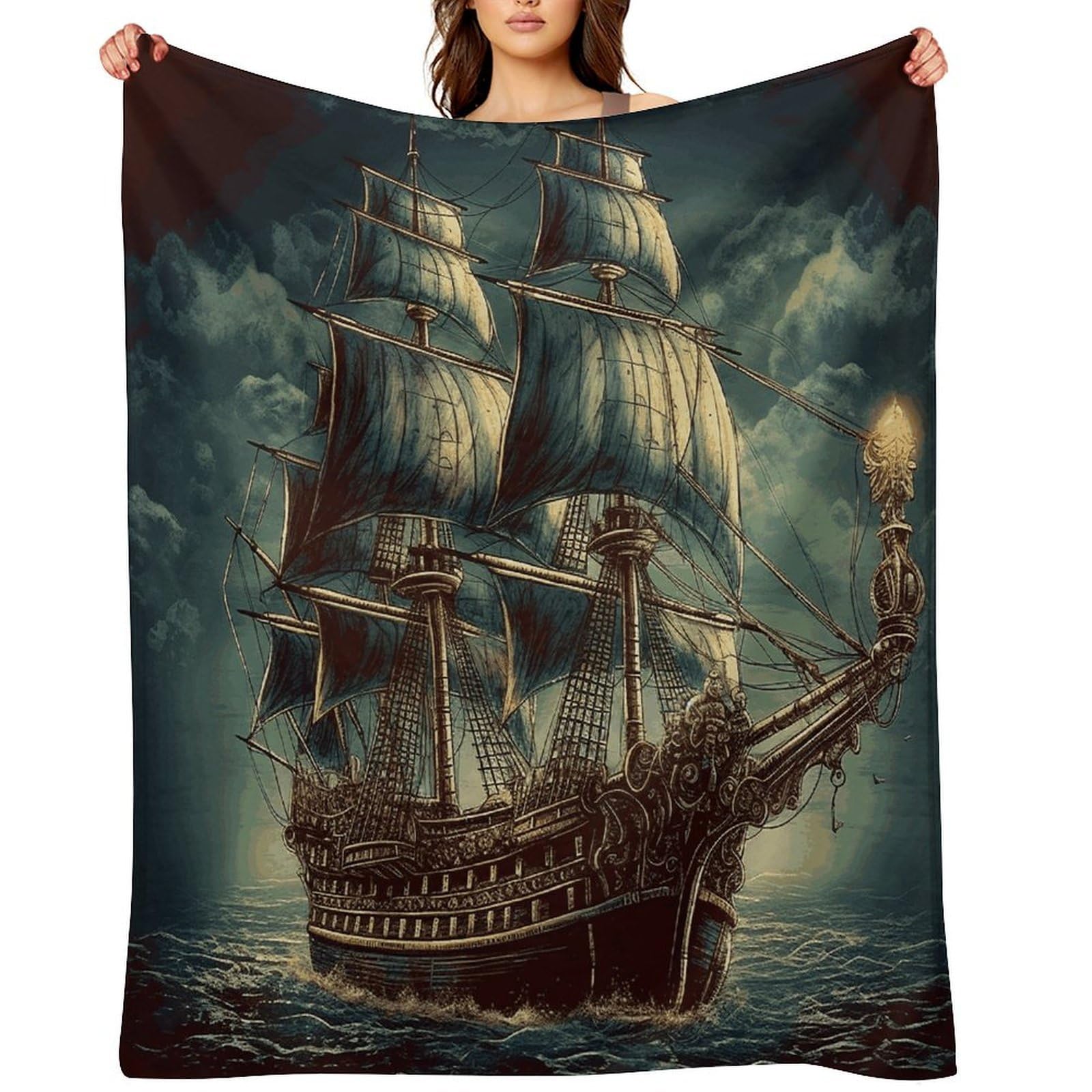 Nautical Vintage Sailing Pirate Ship Throw Blanket for Couch and Bed Super Soft Warm Lightweight Throw Blankets Cozy Fuzzy Flannel Blanket Personalized Decorative Blankets for Sofa Decor 30"x40"