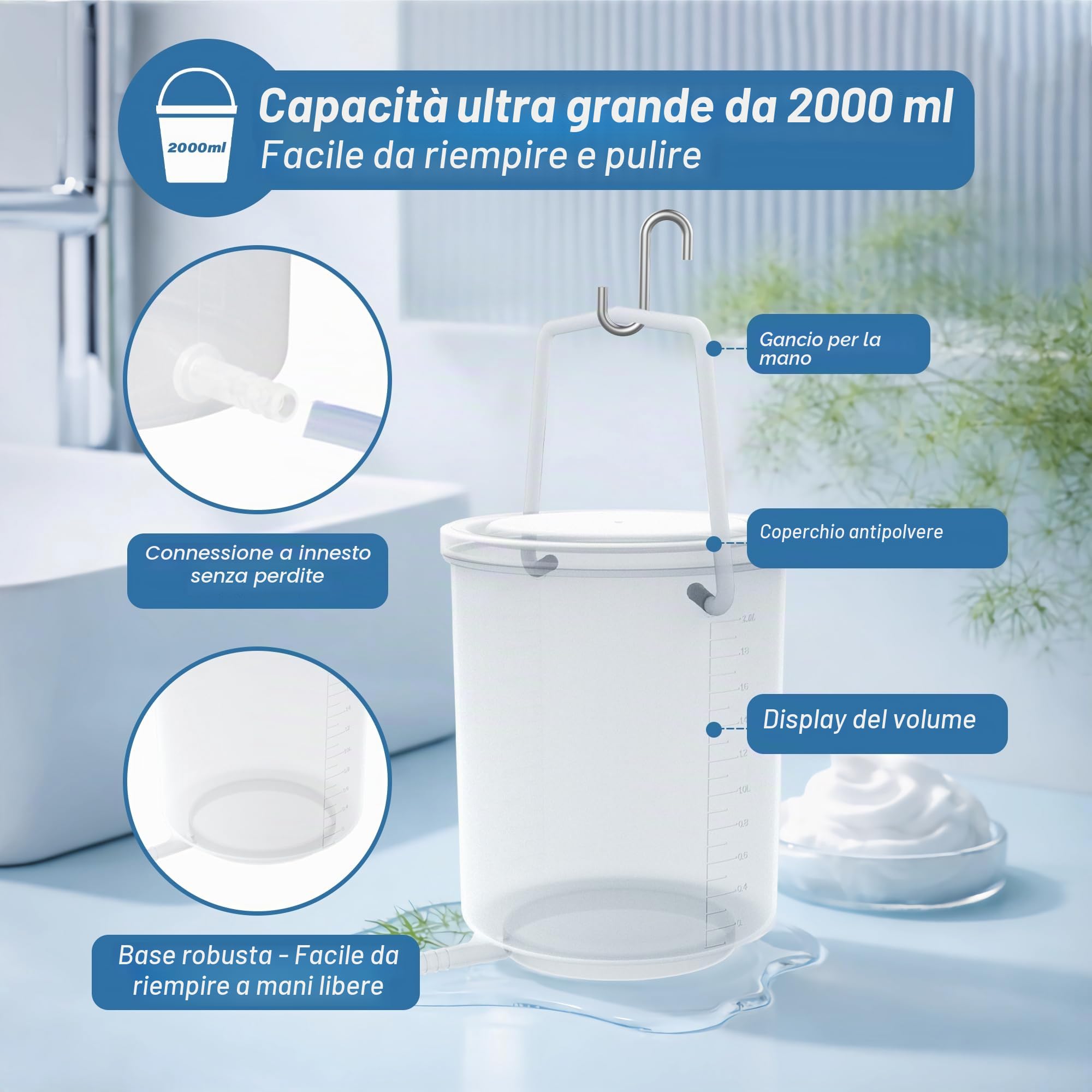 TopQuaFocus - Kit secchio per clistere per pulizia del colon 2L Secchio per clistere in plastica impermeabile Soffione doccia per clistere da 6 pezzi