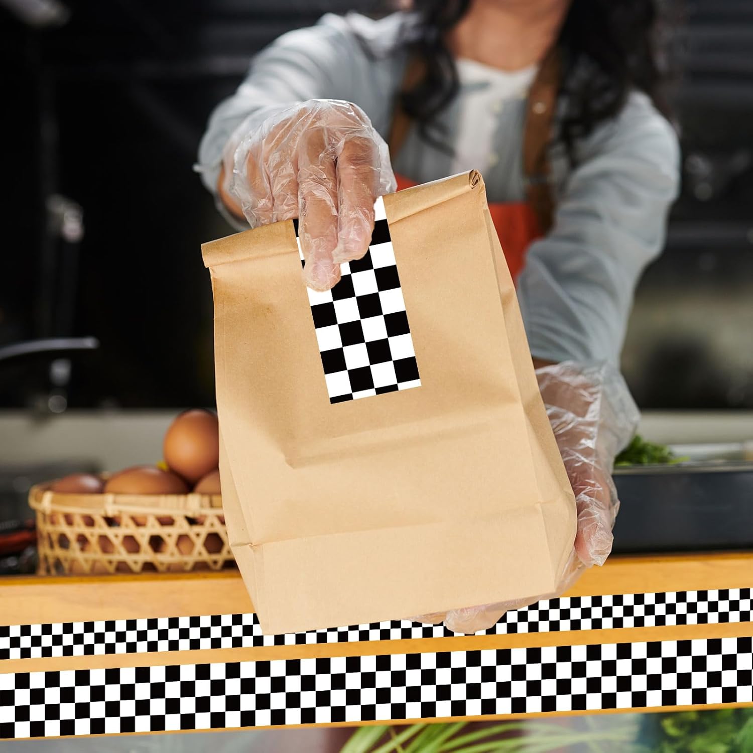 220ヤード 市松模様 フラッグ 包装テープ ブラック ホワイト レースカー プリント 梱包テープ 防水 配送テープ 小企業用 DI