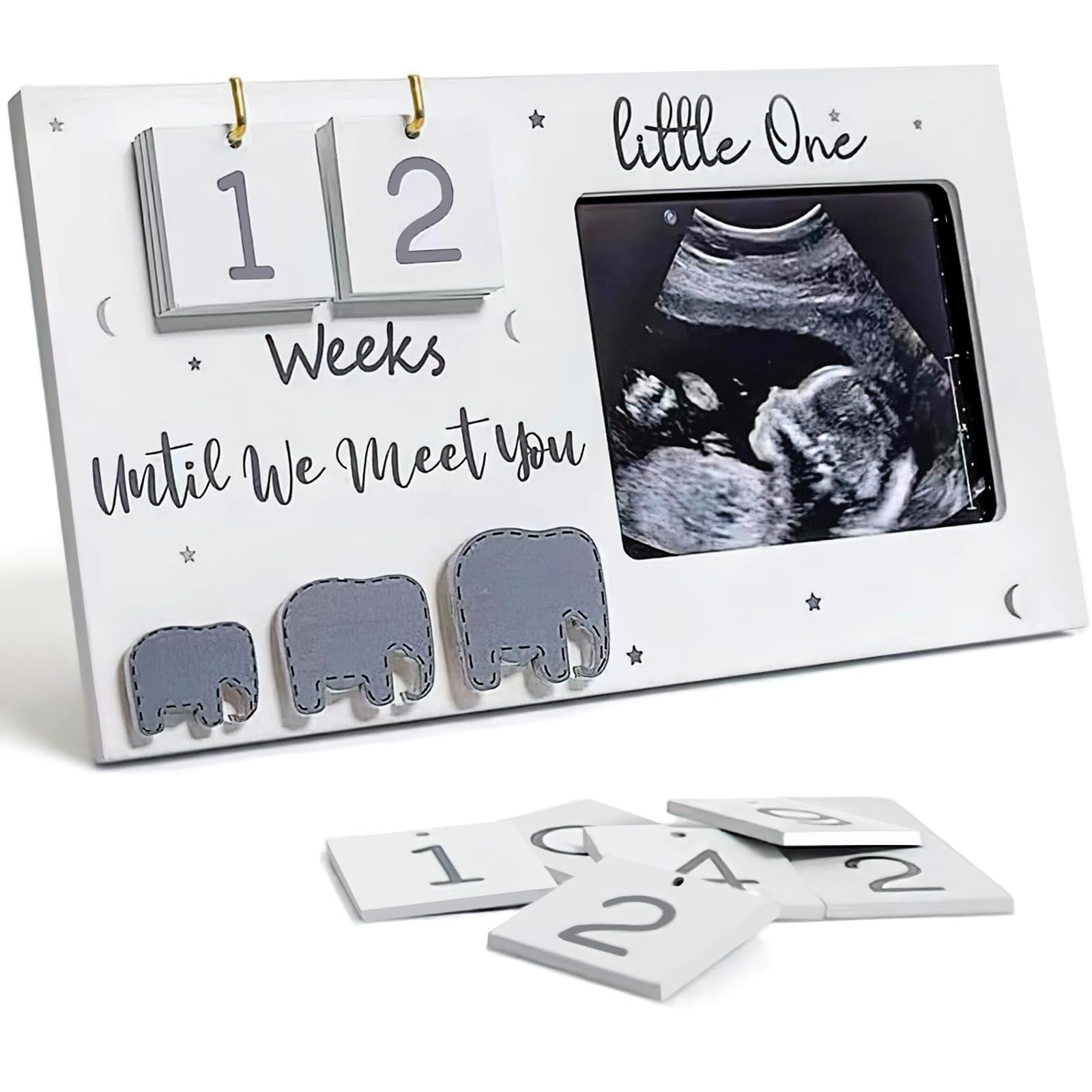 Baby Scan Photo Frame | Wooden Ultrasound Picture Frame with Weeks Countdown, Pregnancy Announcement Keepsake Gift for Mum-to-Be (Wood)