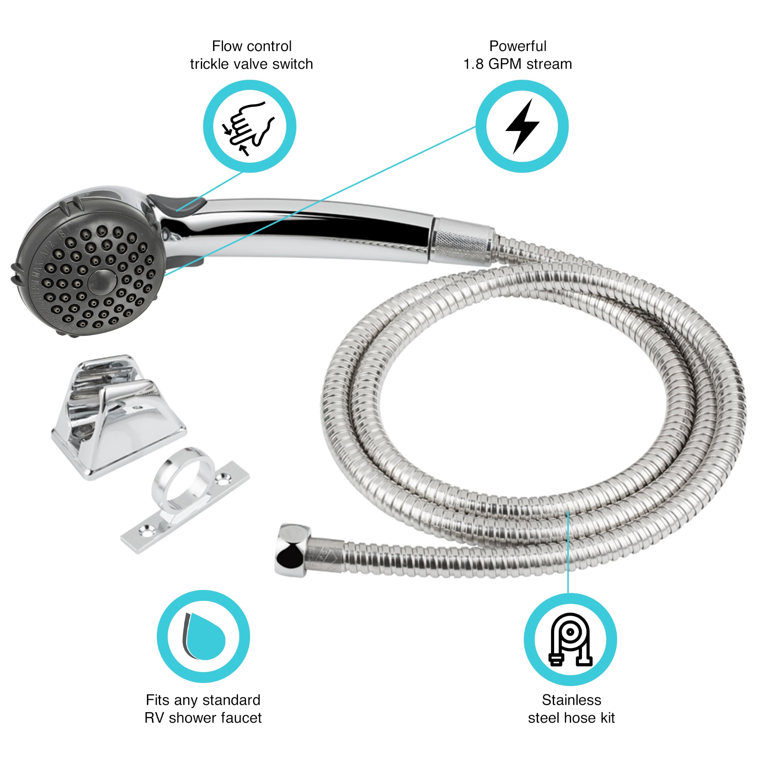 Kit de ducha de mano dura de grifo RV – RV alcachofa de ducha y manguera Kit de repuestos para RV, autocaravanas, remolques de viaje, campistas
