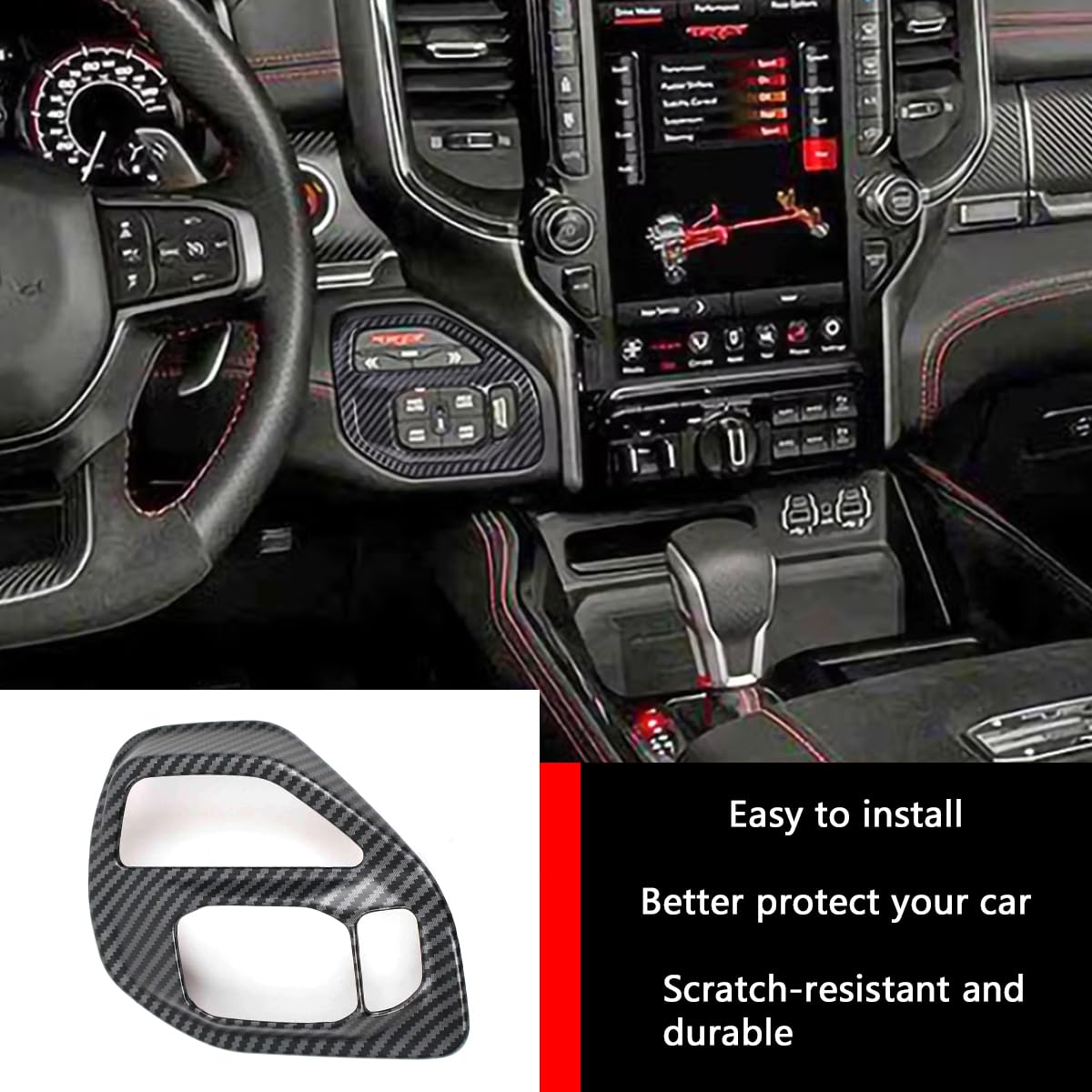 KELEIMAI Car Accessories Fit for Dodge RAM 1500 2024 2023 2022 2021 2020 2019 Adjustment Switch Cover Trim (Matte Carbon Fiber) 1PC ABS