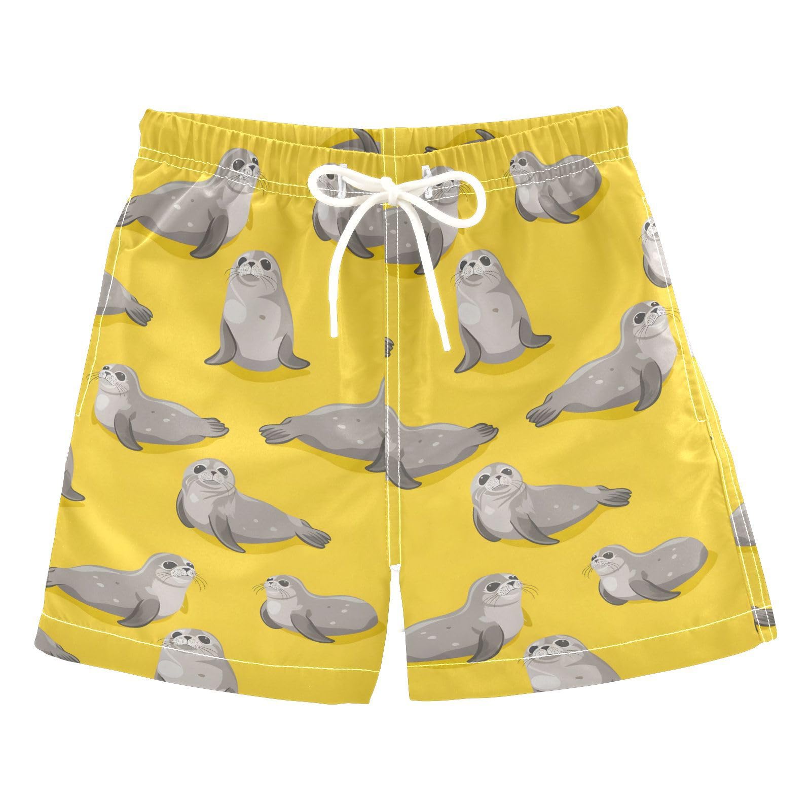 ALAZA Seal Yellow Boys' Swim Trunks Beach Shorts Quick Dry Swimsuit 4T