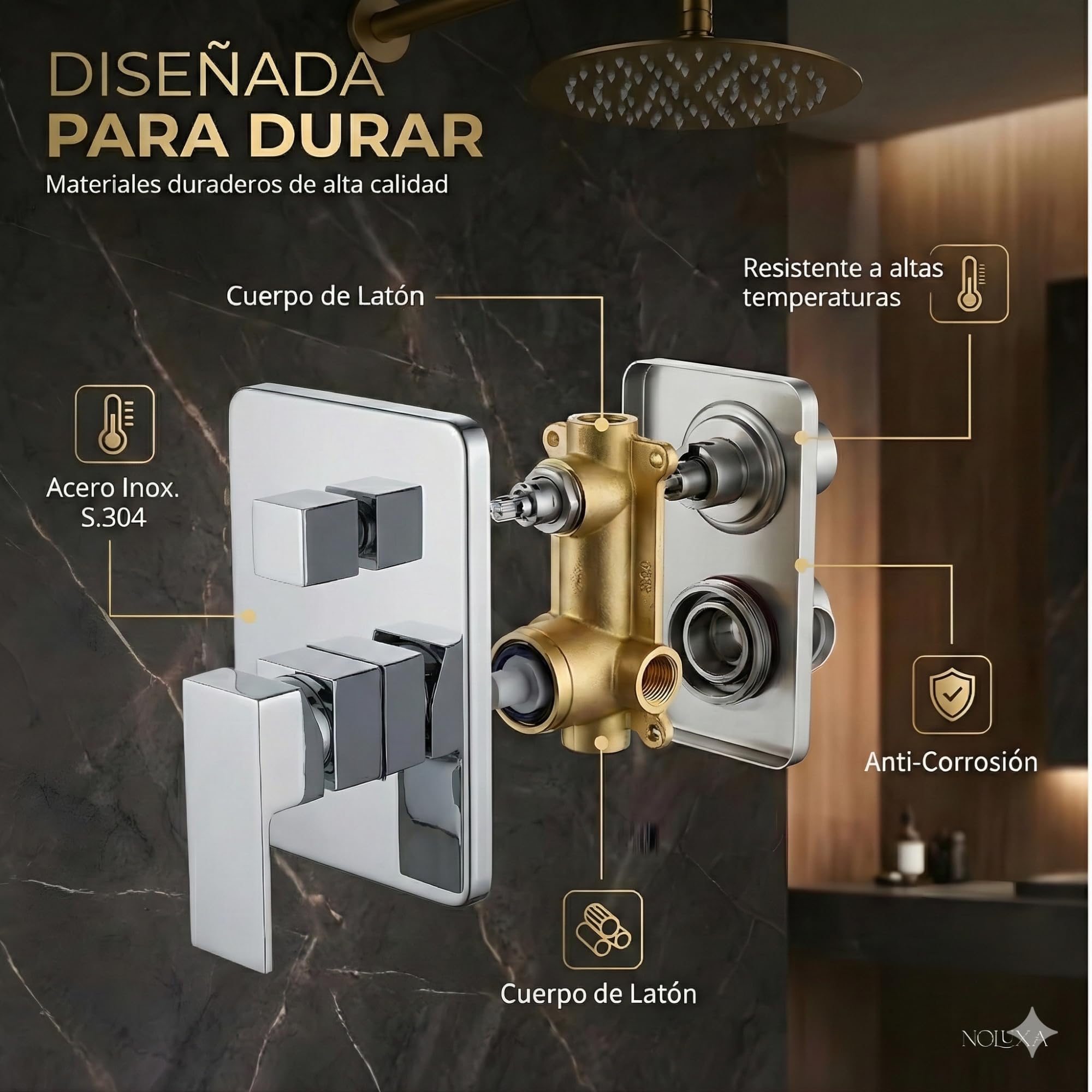 IMEX - Ducha Encastrada Techo Monomando Cromada | Rociador de Ducha Empotrado en Techo Antical y Efecto Lluvia | Alcachofa y Grifería Empotrada en Latón y Acero Inox S.304 | Serie Volga
