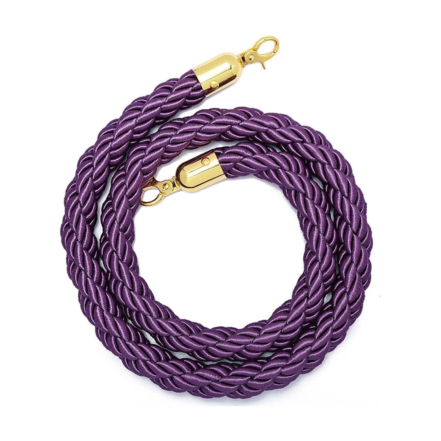 Aioneer Durable Braided Hemp Rope Queue Barrier, 0.9-3.0M Adjustable, With Hooks For Stanchion Post, Purple 2.5M - Perfect For Event Crowd Control And Separation
