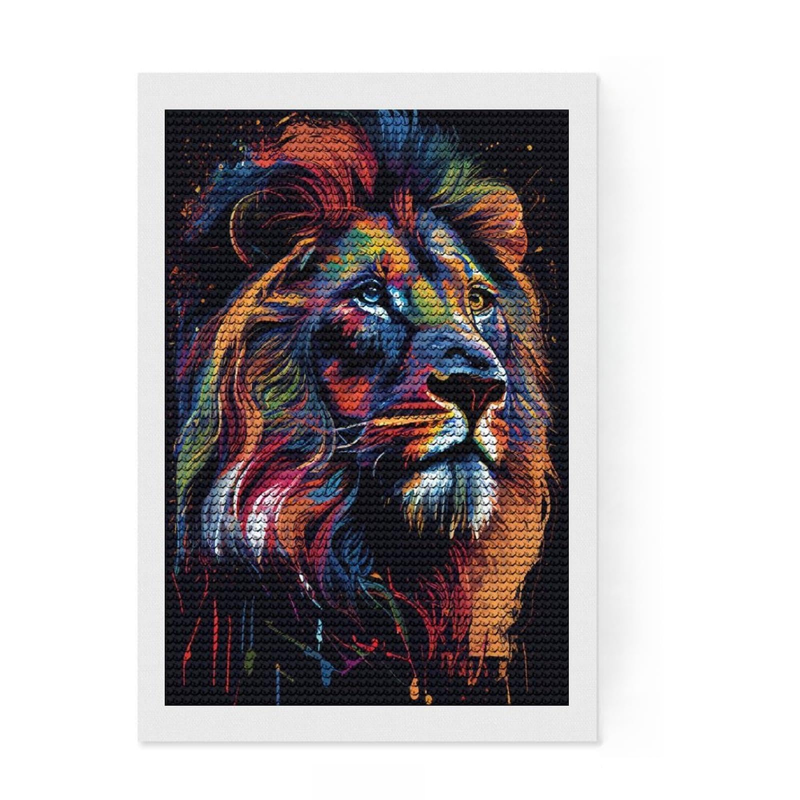Junmoney Lion Color Diamond Style Art Kit 8"x12", Farmhouse Decor, Relaxing DIY, with Tool Kit, Thoughtful Present, DIY