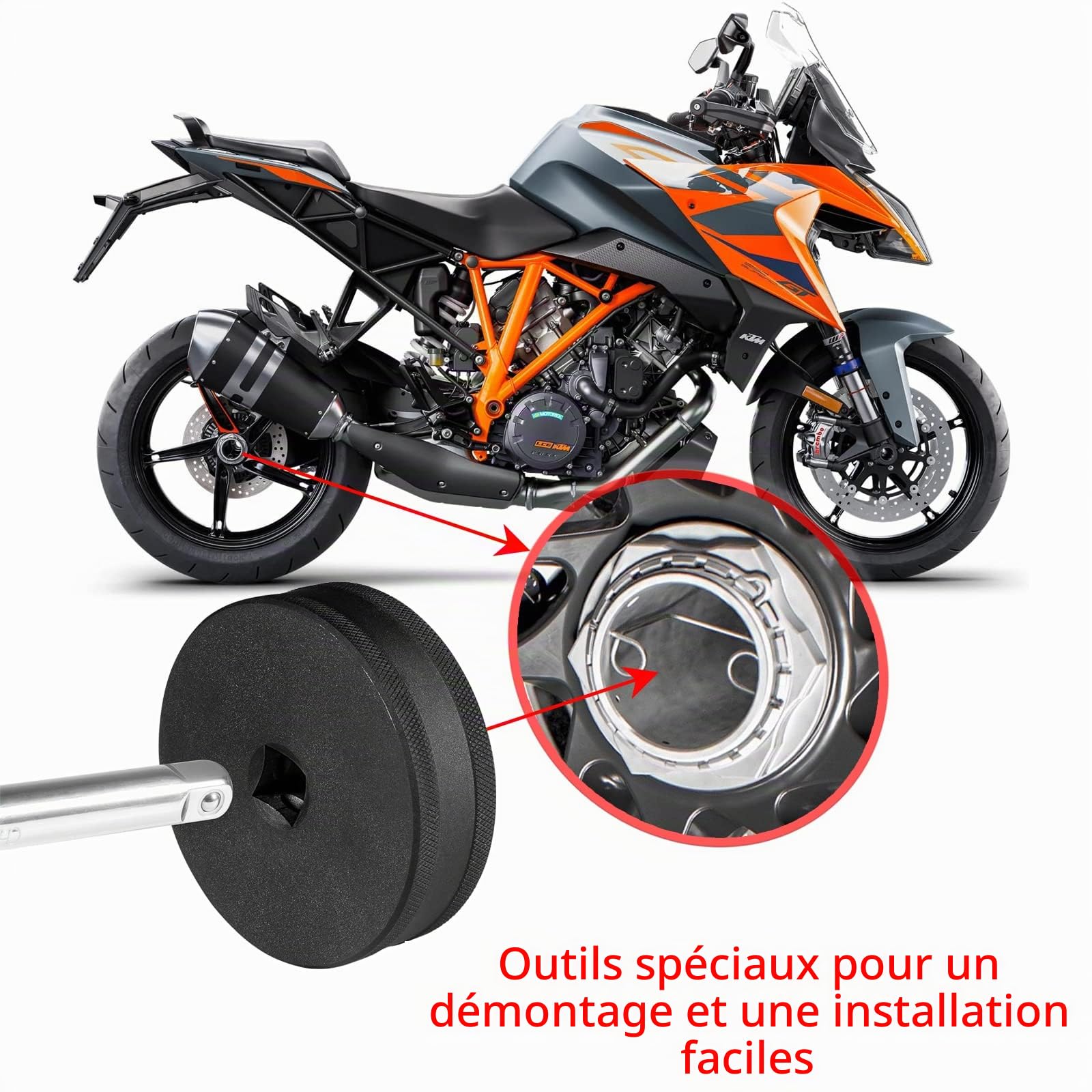 Clé à douille pour écrou de roue arrière 8025 pour roue arrière KTM 1290 Super Duke, ajustement peu profond à six pans creux de 60 mm; Prise 1/2" D.