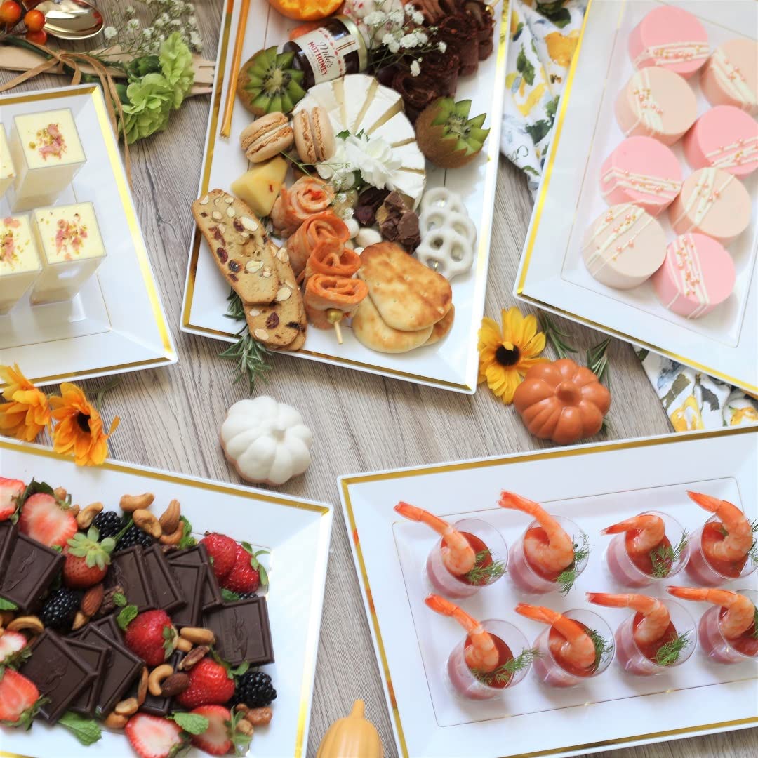 Mint Living Elegant Plastic Serving Tray & Platter Set (6pk) White