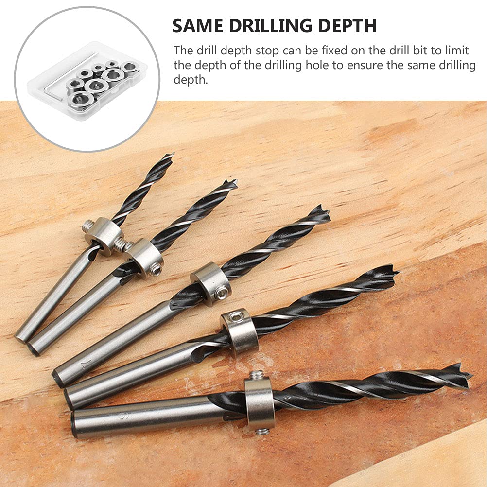 TEHAUX 8pcs Drill Depth Stop Drill Bit Collars 3-10mm Ring Positioner Spacing Locator
