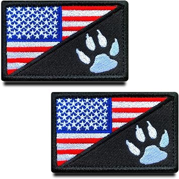 Zcketo 2 Pack Tactical American Flag With Dog Tracker Paw Army Police Patriot Military Embroidered Applique Hook & Loop Service Patch for Medium and Large Dogs Cats