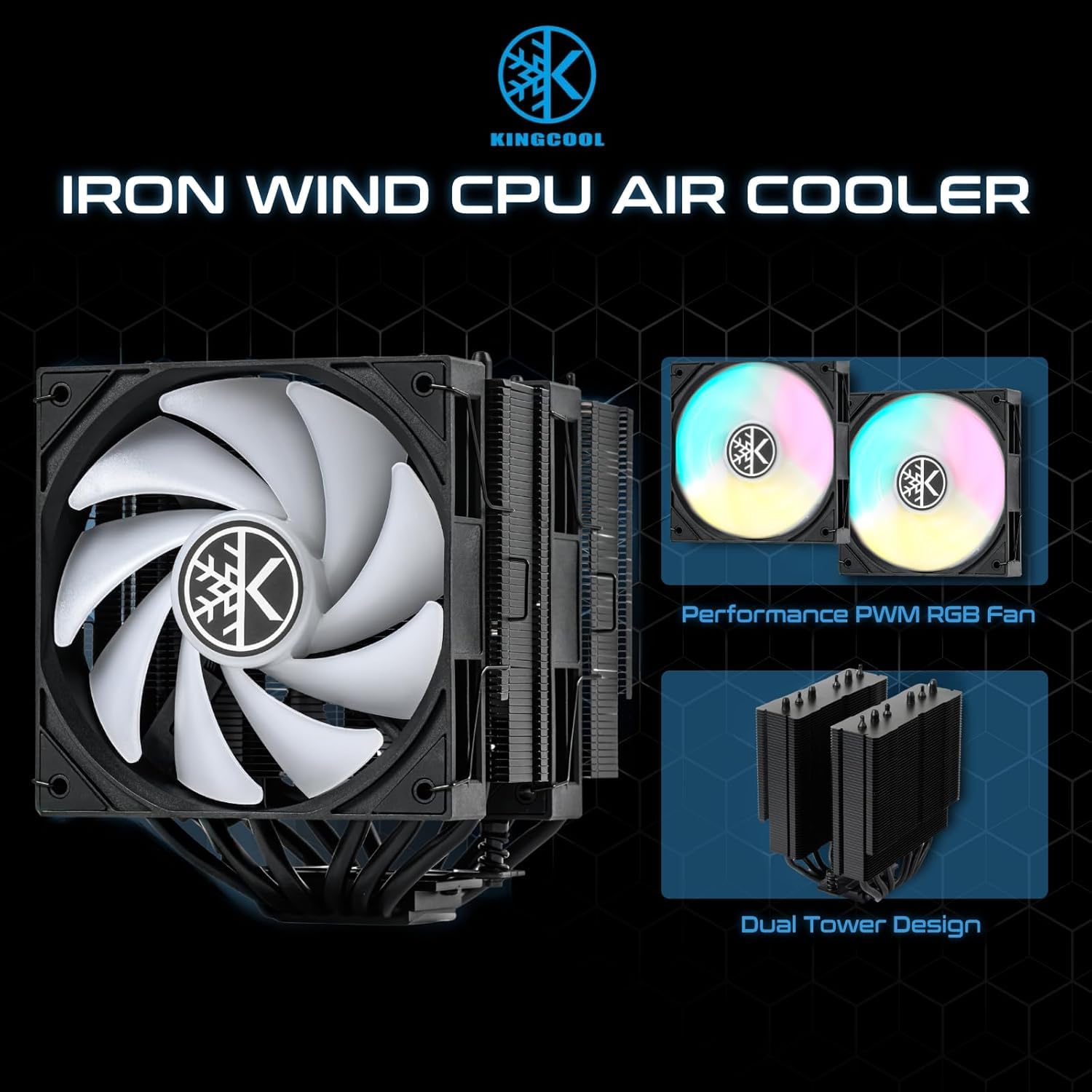 MICRO CENTER CPU Air Coolor Combo - AMD Ryzen 7 7700X CPU Processor with KINGCOOL Iron Wind 120mm ARGB CPU Air Cooler