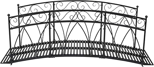 Miniatura 9 de Puente de jardín de metal de 8 pies con carriles laterales con patrones de seguridad, puente de arco de jardín extralargo decorativo para