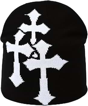 Fashion Knit Beanie with Cross Pattern Y2K Unisex Soft Jacquard