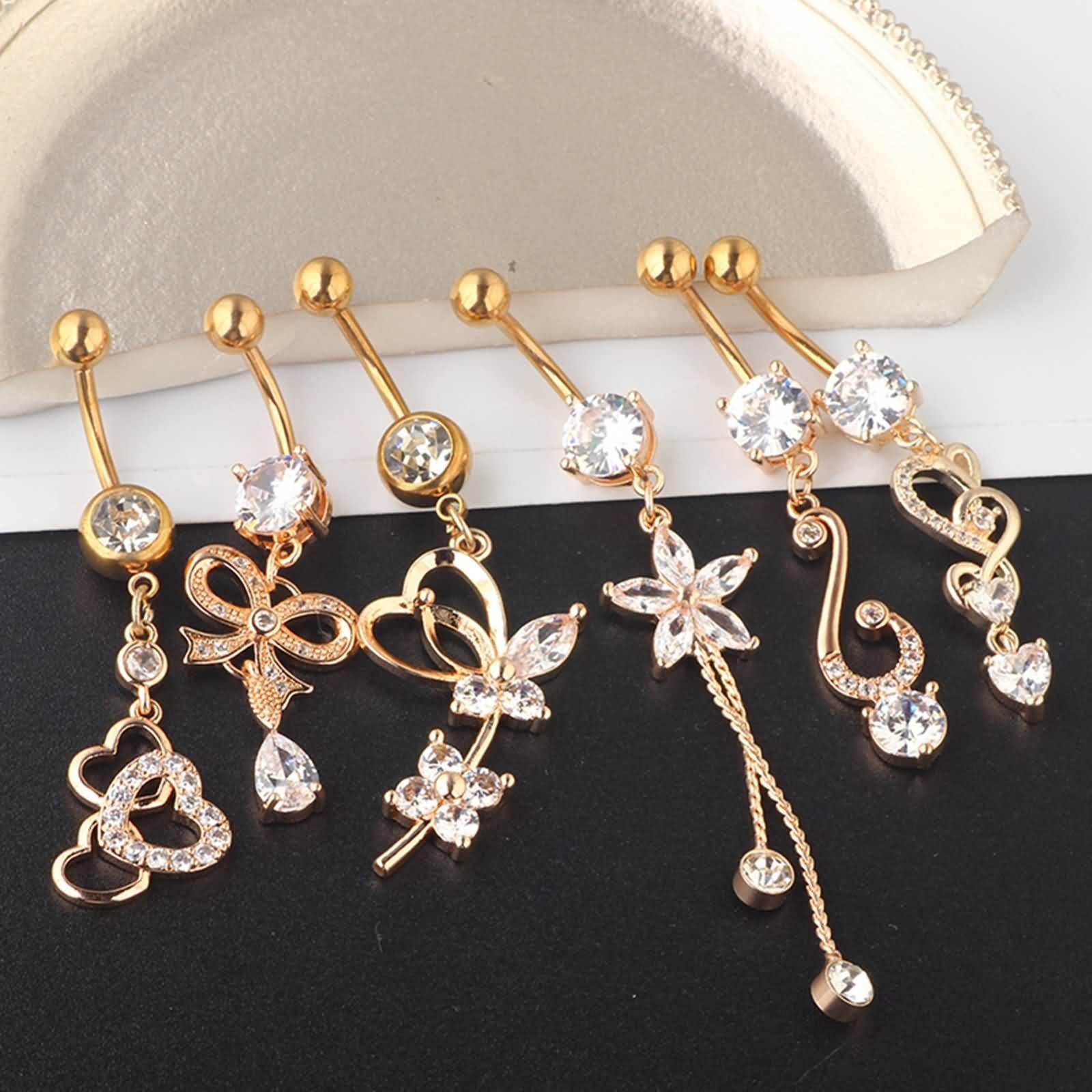 Bauchnabelpiercing Chirurgenstahl Herz, Bauchnabelpiercing 14 Gauge Schmuck Set Bowknot Blume Zirkonia Geschenke Mädchen