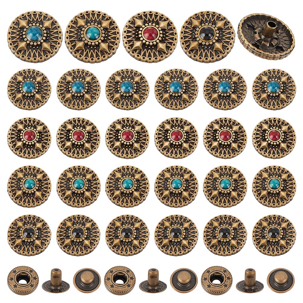 Imitation turquoise de forme ronde et conchos en métal pour loisirs créatifs