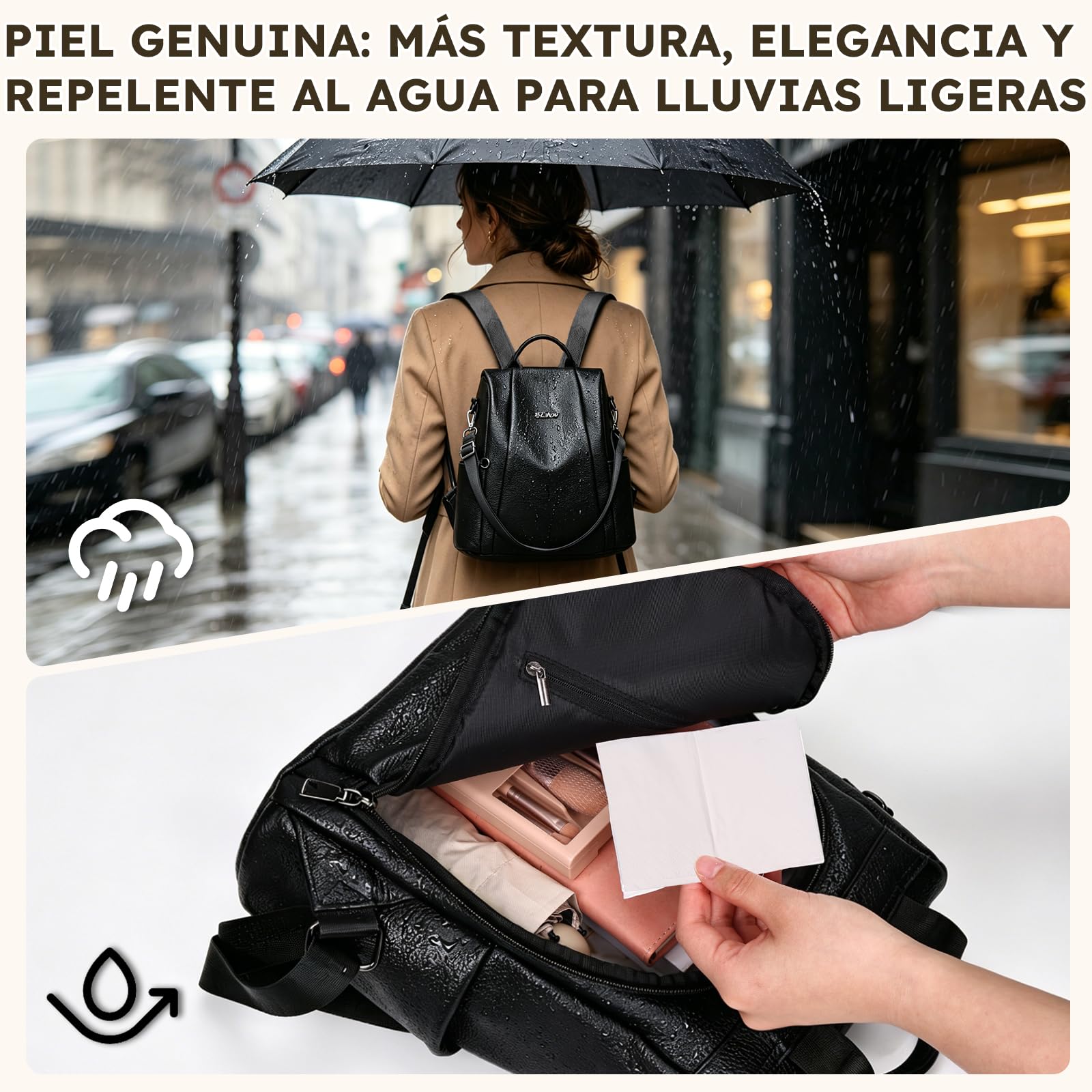 Eshow Mochila Mujer Antirrobo de Cuero Genuino para Trabajo Viaje Oficina