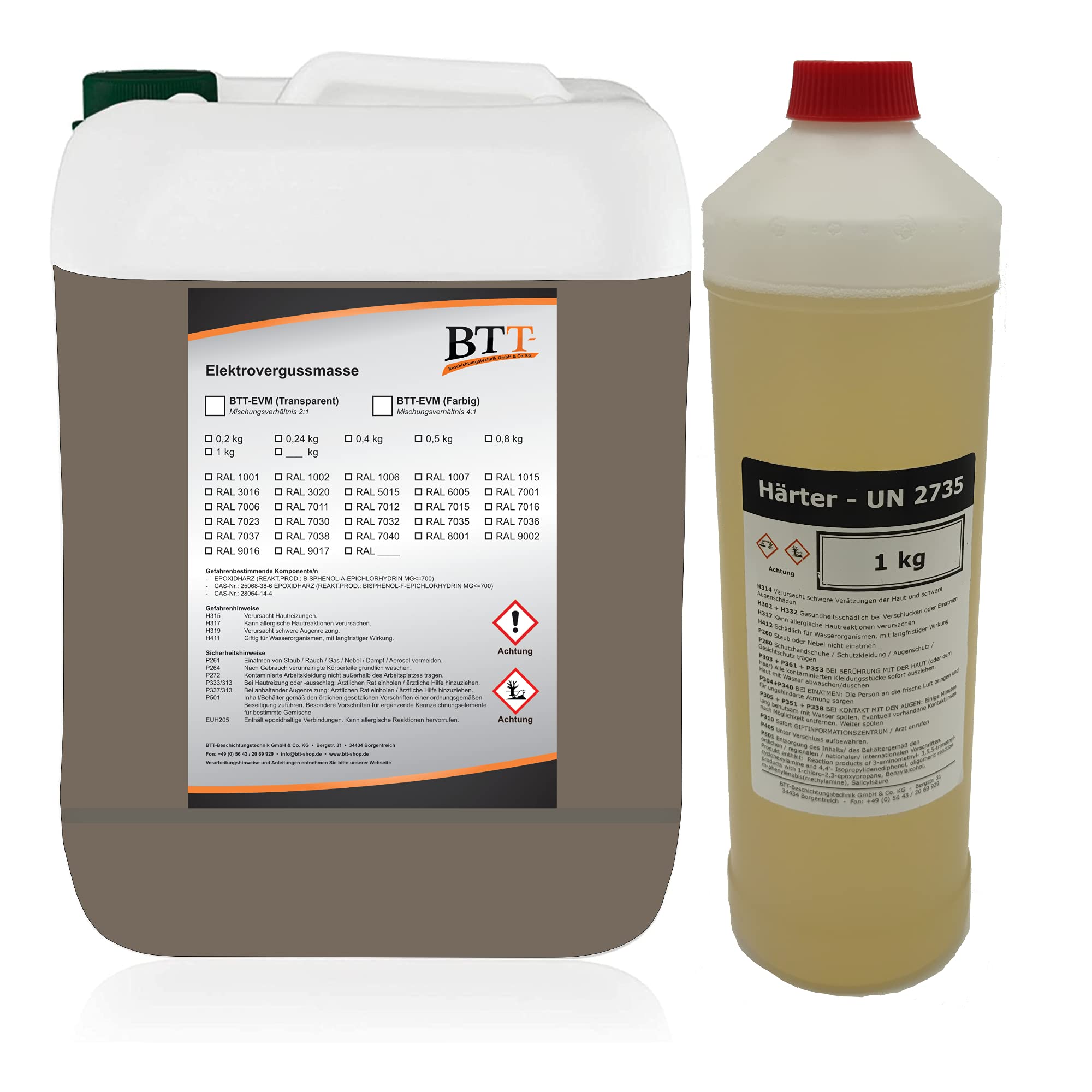 BTT-EVM Elektrovergussmasse RAL 7006 Beigegrau (300g) auf 2K Epoxidharz Basis, IP68 bis 1000 Volt