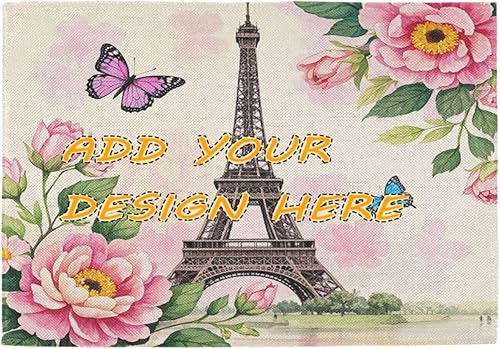 Custom Peach Flowers Romantic Eiffel Tower Table Plate mat Rustic placemats Washable Plastic Set 6 12 x 18 manteles para comedor