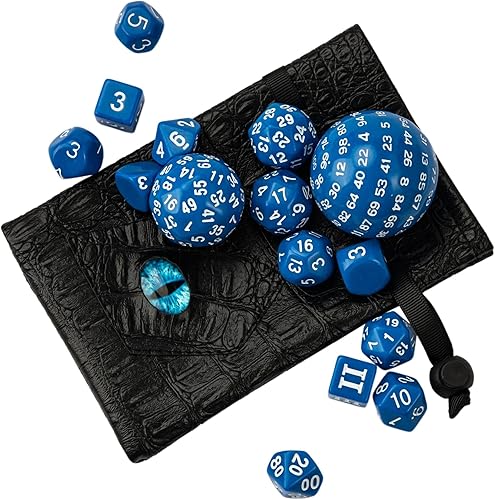 Vista 61 de Juego completo de 15 dados poliédricos DND D3-D100 con bolsa de dados de ojo de dragón, dados D100 para Calabozos y Dragones, juegos de mesa RPG