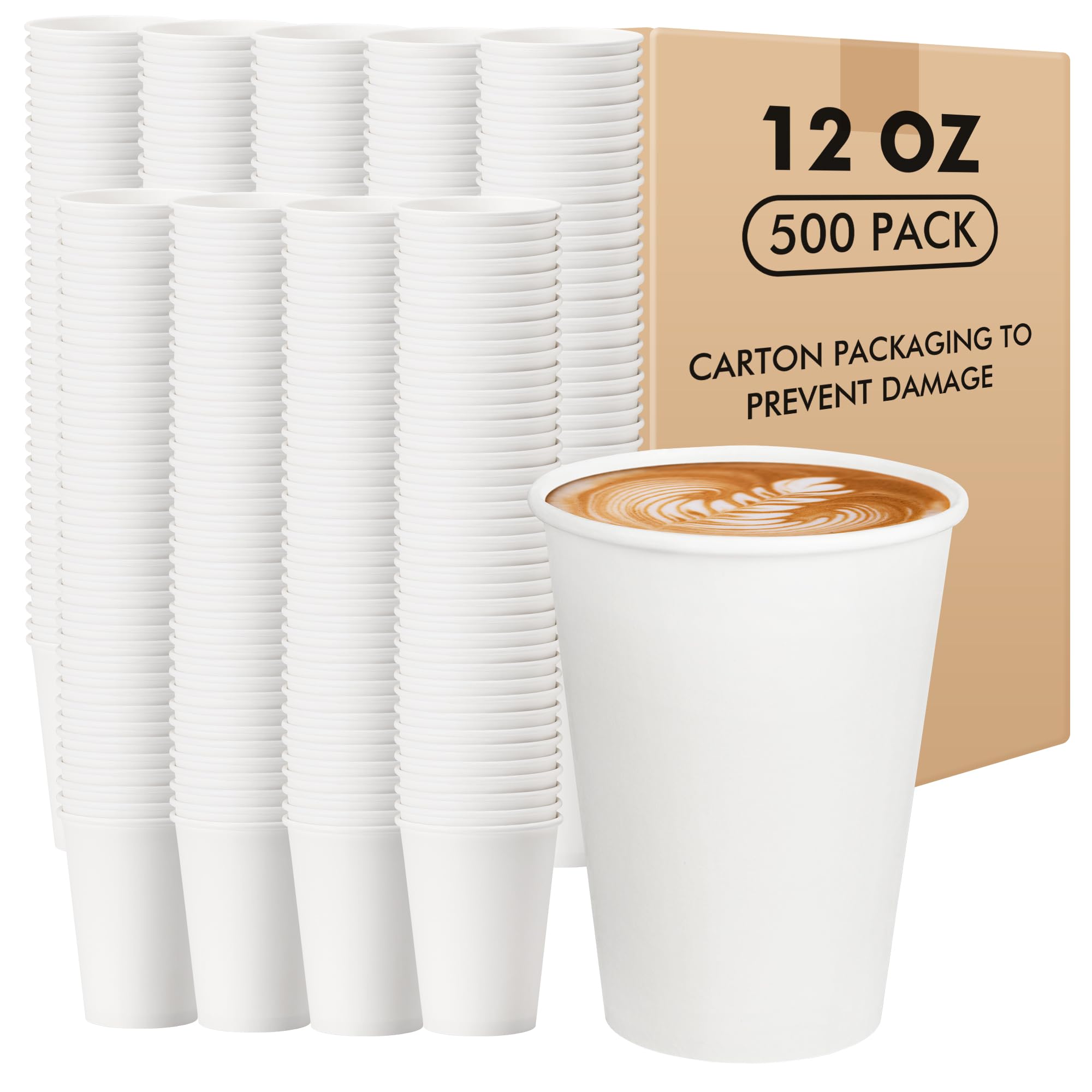 Amazon.com: RACETOP Paper Coffee Cups 12 oz 500 pack, Paper Cups  Disposable, Hot Coffee Cups, Ideal for Coffee, Beverages (12oz 500 pack  white) : Health & Household