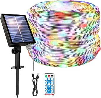 66ft Solar String Lights Outdoor Waterproof with Remote, 20mm Ovlied-Shaped LEDs with Three-Wire Hanging Design, 8 Twinkle Modes Great for Tree, Garden, Patio Decor Multicolor Fixed