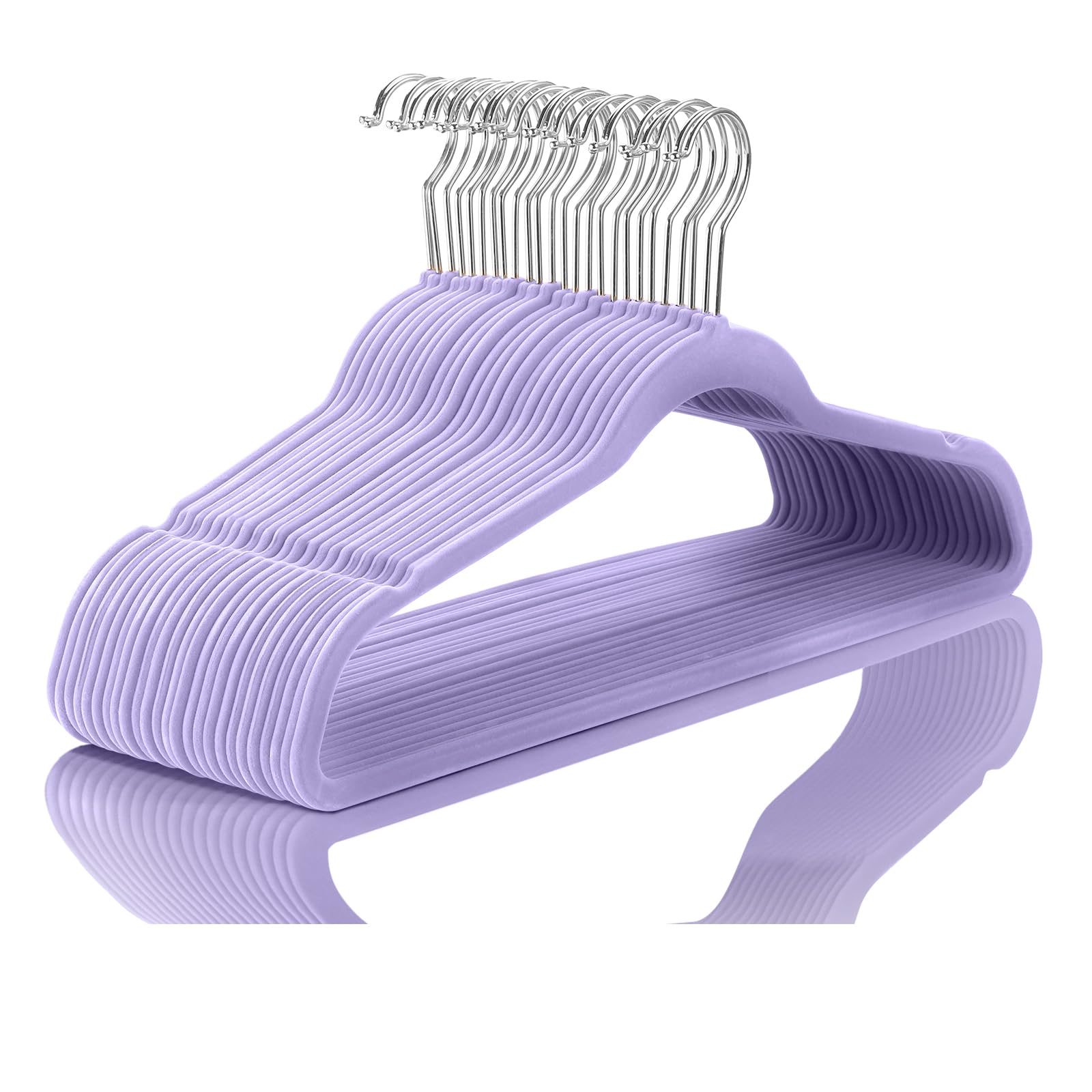 MIZGI Premium Velvet Hangers (50 Pack) Heavy Duty - Non Slip Felt Hangers - Velvet Suit Hangers Light Purple - Chrome Hooks,Space Saving Clothes Hangers