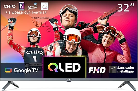 CHIQ L32QM8G TV QLED 32 Pouces, FHD, HDR10, Slim Design, Google TV,Chromecast, CPU Quad-Core, 2,4/5Ghz DB Wi-FI