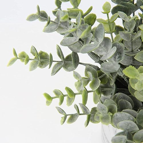 Miniatura 9 de Hollyone Mini plantas artificiales en macetas, plantas falsas en macetas de mármol, 1 pieza de plástico de eucalipto, vegetación sintética para el