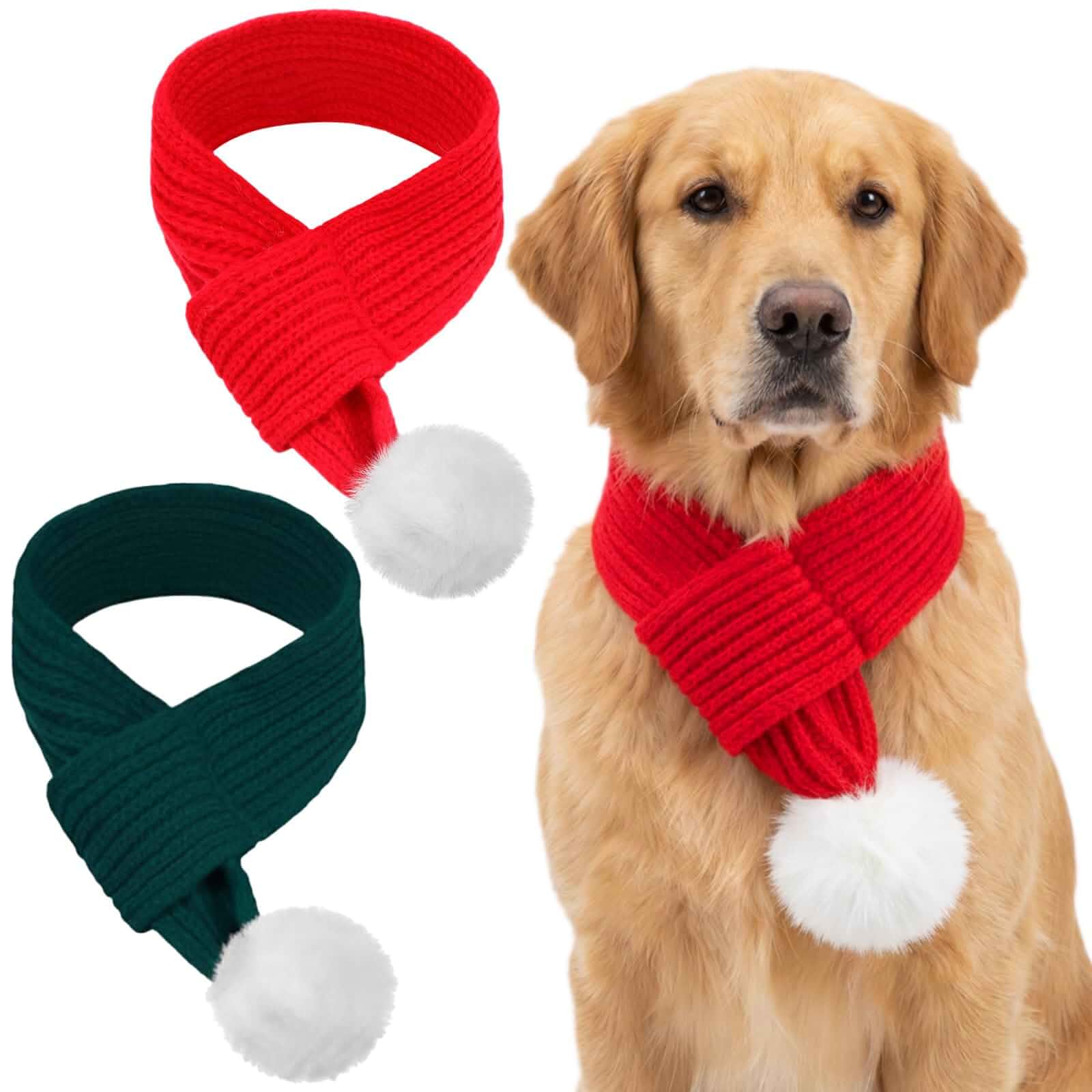 JaGely 2 Pieces Christmas Dog Knitted Scarf Holiday Cute Scarf for Small Medium Cat Red Green Winter Dog Bandanas Decor for Pet(Red, Green,Delicate Style) Christmas