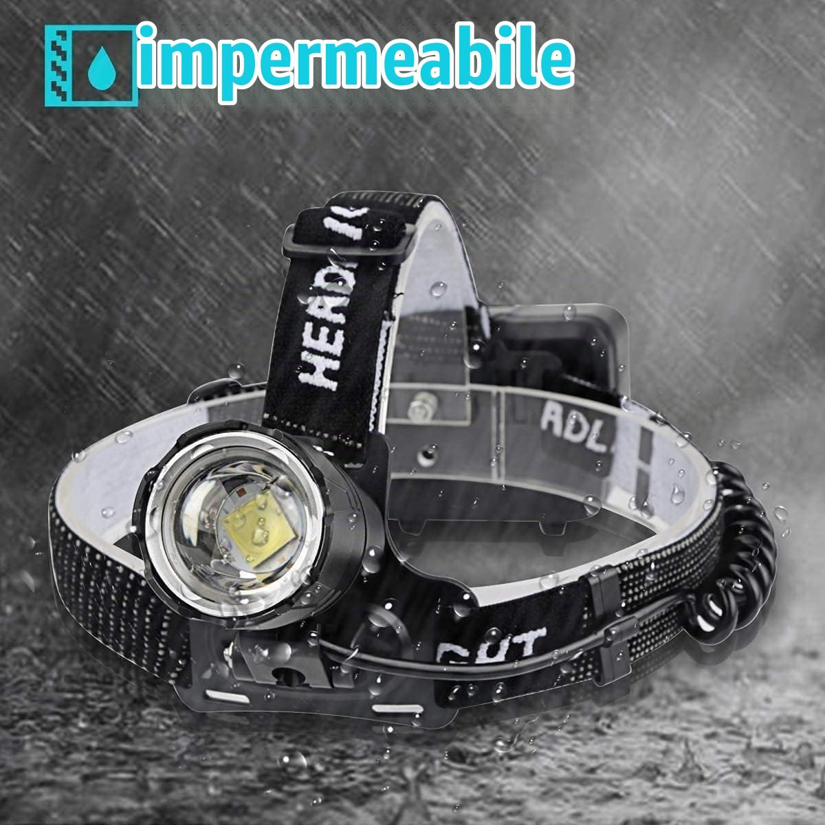 WINDFIRE Torcia frontale a LED ricaricabile 500000 lumen, torcia frontale XHP70.2 Super Bright zoomable impermeabile a 3 modalità, con funzione Power Bank per il campeggio in bicicletta