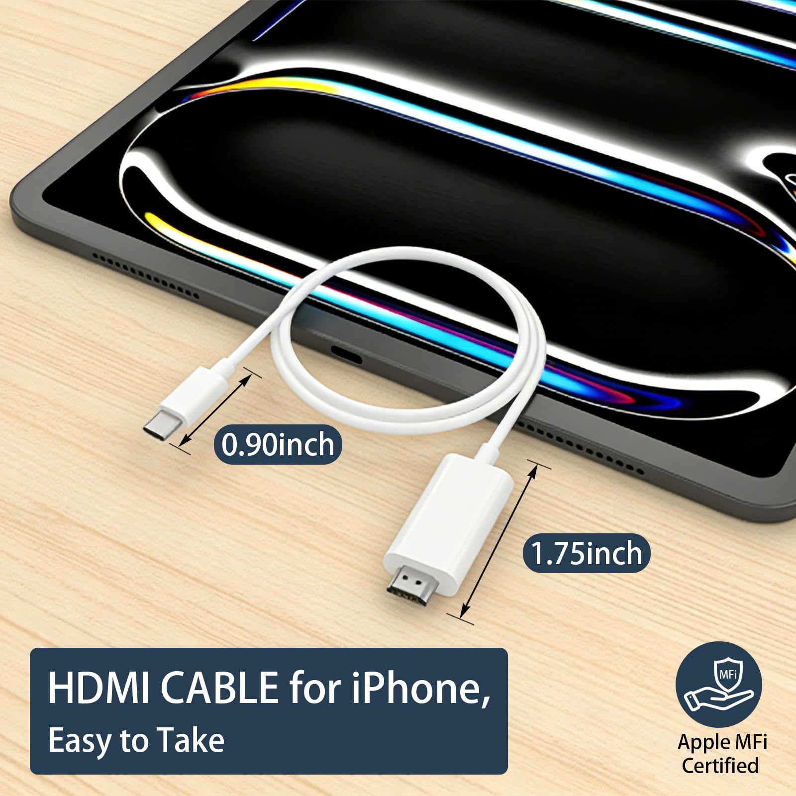 Cable adaptador USB C a HDMI de 6 pies, 4K a 60 Hz certificado MFi tipo C a HDMI 2.0, Thunderbolt 3/4 compatible con iPhone 17 Air/16/15 Pro Max, MacBook, iPad Pro, Galaxy, Surface, monitor