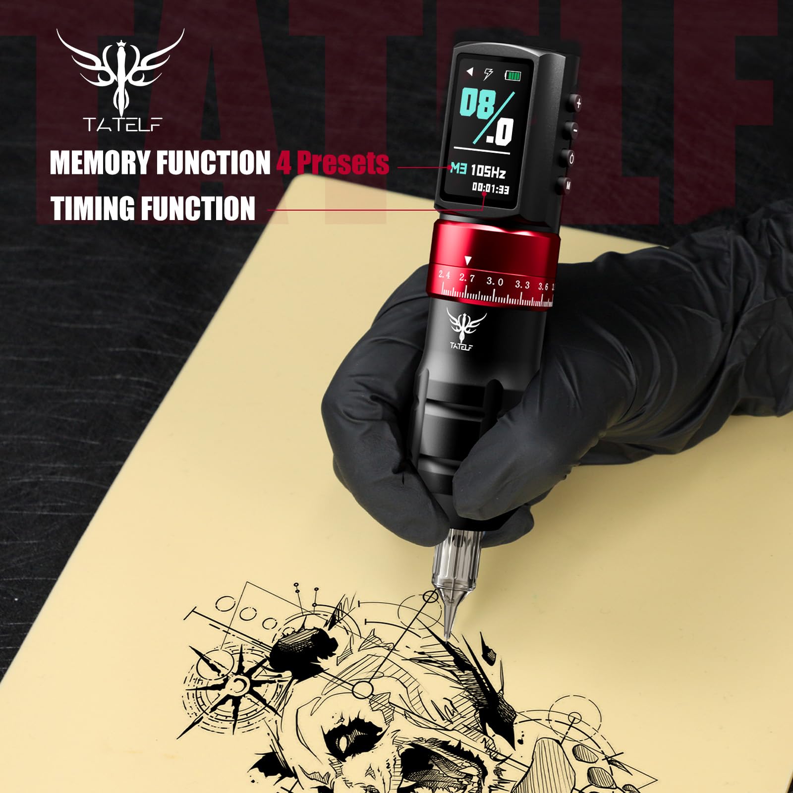 TATELF Kit Wireless Completo con Doppia Batteria 2300mAh (10 Ore), Macchinetta Rotativa 7 Corse Ago, Display LED, 20 Accessori, Inchiostri e Aghi per Principianti e Professionisti