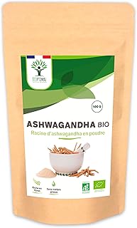 Bioptimal - Racines d'Ashwagandha Indien Bio en Poudre - Withania Somnifera 100% Pur - Sommeil Anti-Stress Libido Adaptogène - Contrôlé et Conditionné en France - Certifié Ecocert - 100g