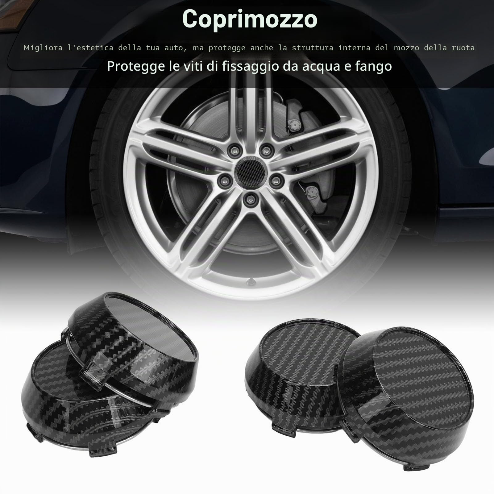 4 Pezzi Coprimozzi Universali in Fibra di Carbonio, ID 56mm OD 60mm, Coperture per Mozzi in Stile per Decorazioni Auto