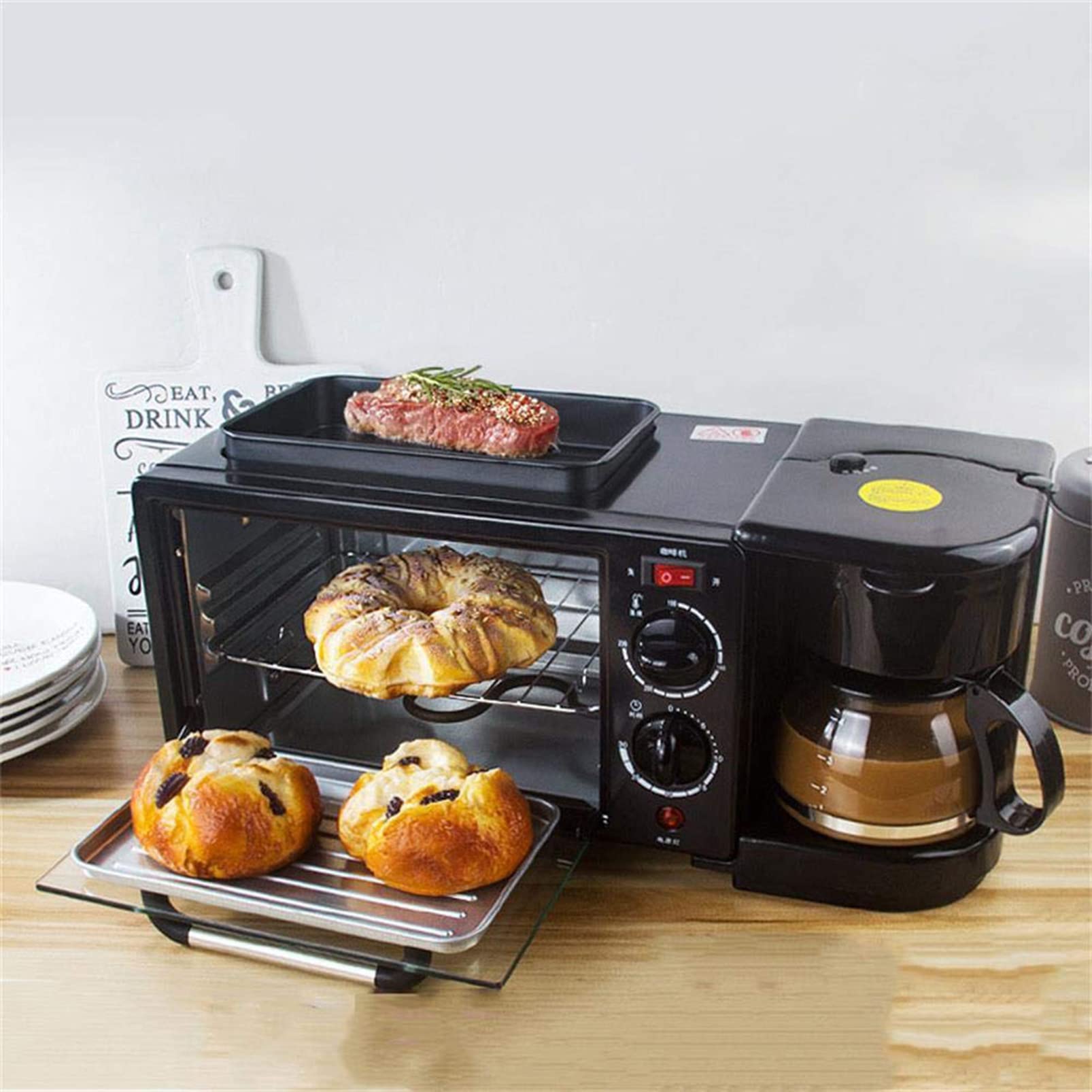 Estación de Desayuno Máquina de Desayuno pequeña Máquina de sándwich a la Parrilla eléctrica Multifuncional Sartén Mini Horno Cafetera Adecuada for electrodomésticos de Cocina