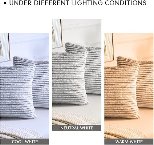 Miniatura 7 de AELS Juego de 2 fundas de almohada decorativas de piel sintética a rayas de 16 x 16 pulgadas, fundas de almohada de felpa con textura de acento para