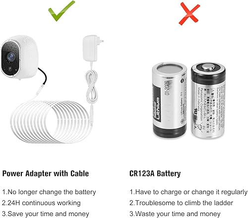 Miniatura 5 de Adaptador de corriente compatible con Arlo (reemplazo CR123A), con cable de 25 pies24.6 ft resistente a la intemperie para exteriores alimenta