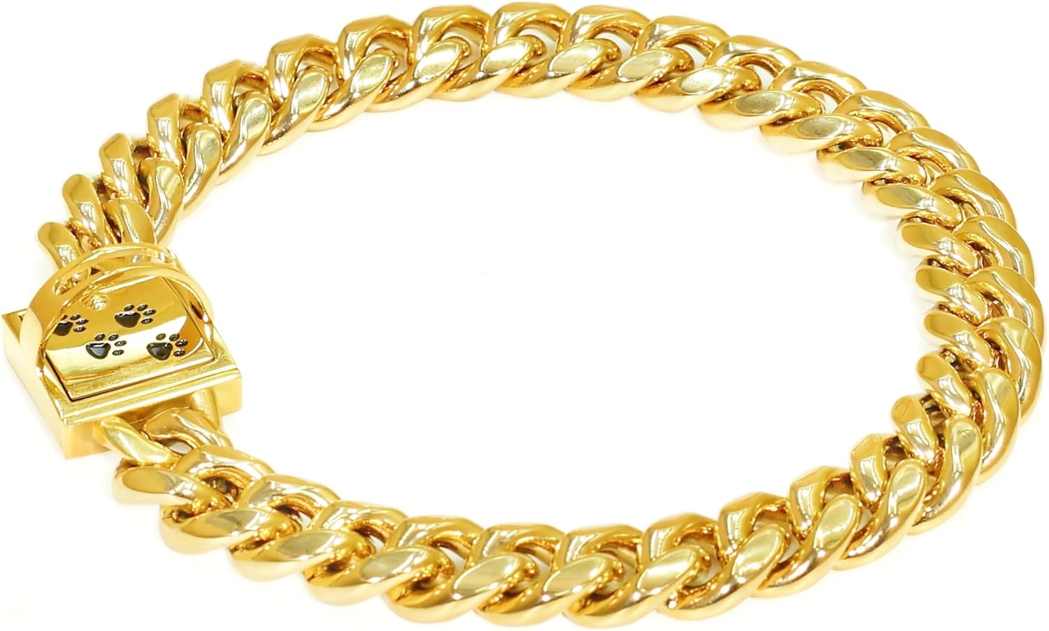 Gold Chain Collars for Dogs 15MM Stainless Steel Cuban Link Collar with Design Safety Buckle Lock 18K Gold Plated Metal Chain Training Walking Collar for Large Medium Small Dogs (24inches)