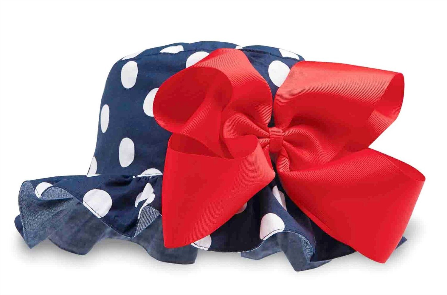 Mud Pie Polka Dot Hair Bow Sun Hat (Toddler) Red/Blue One Size