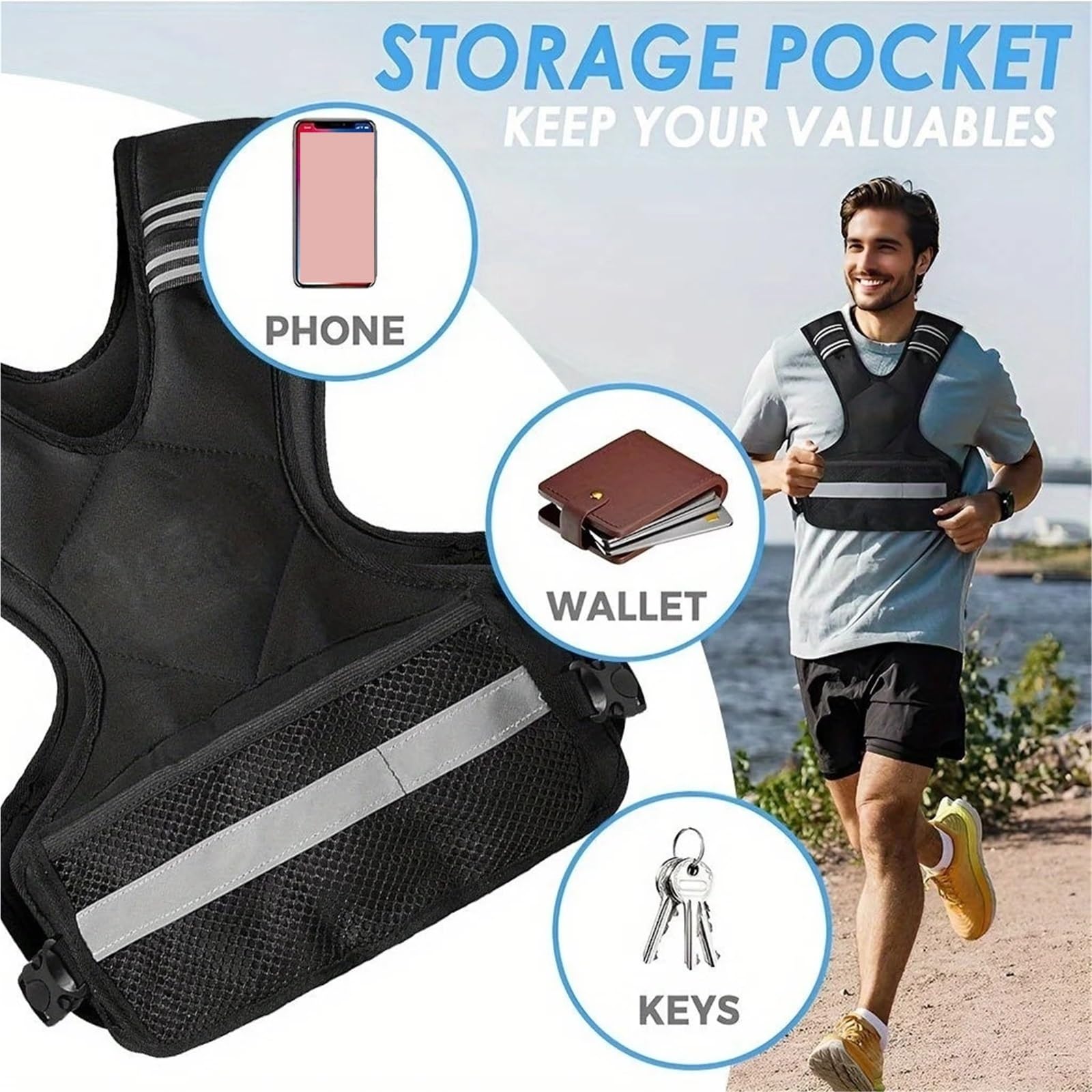 Chaleco con pesas ajustable de 4 a 10 libras, 6 y tiras reflectantes for entrenamiento fuerza para gimnasio
