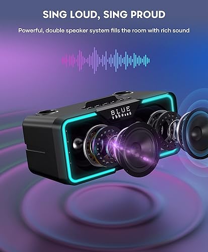 Miniatura 3 de BIGASUO Máquina de karaoke con 2 micrófonos inalámbricos UHF, luces LED para adultos y niños, altavoz portátil con sistema PA Bluetooth para