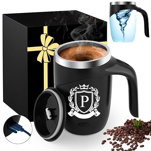 Initial Magnetic Stirring Coffee Mug Stainless Travel Cup Men Christmas