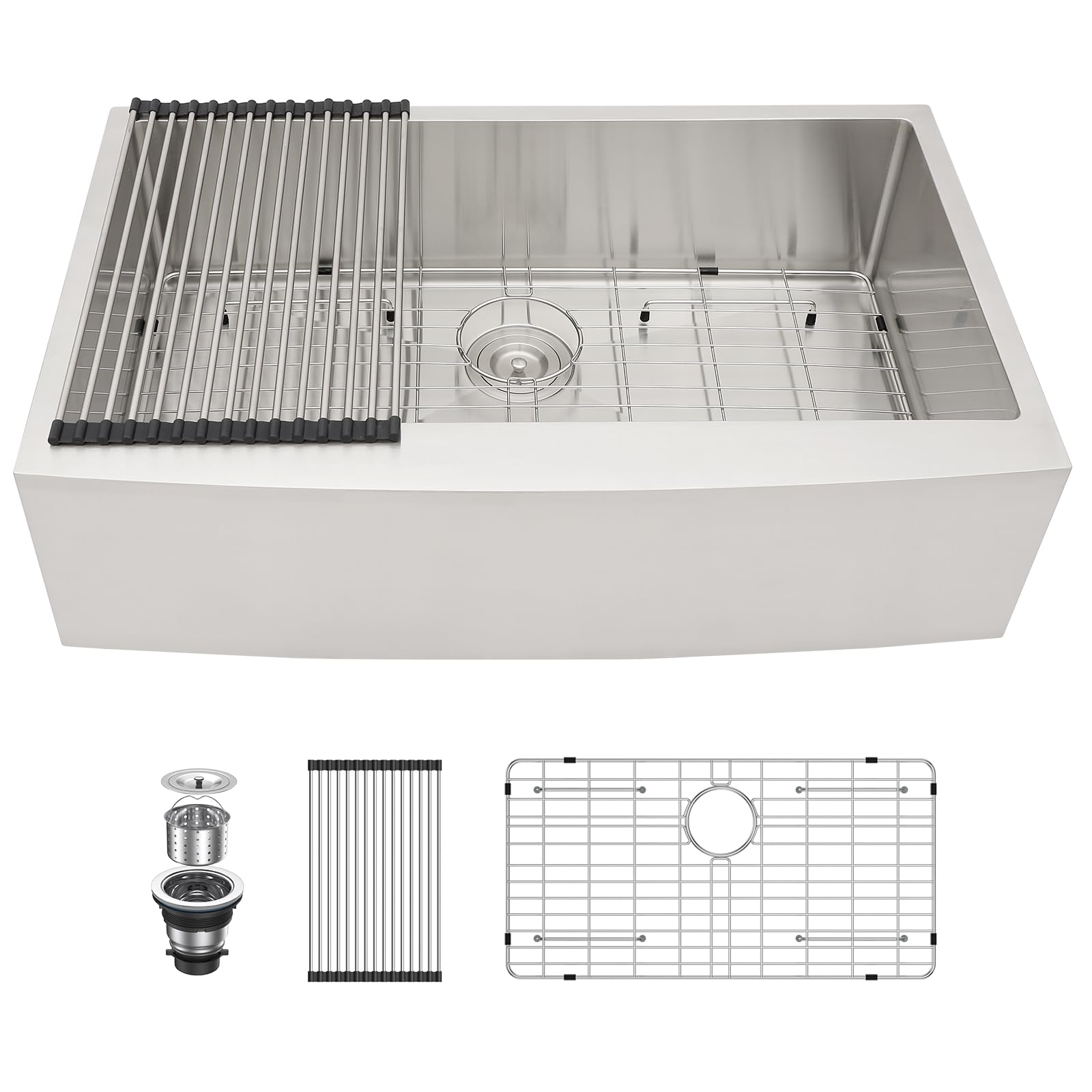 LORDEAR 36 Inch Farmhouse Kitchen Sink - 16 Gauge Stainless Steel Apron Front Single Bowl, 10" Deep Basin, 36x21x10 inches Farm Sink