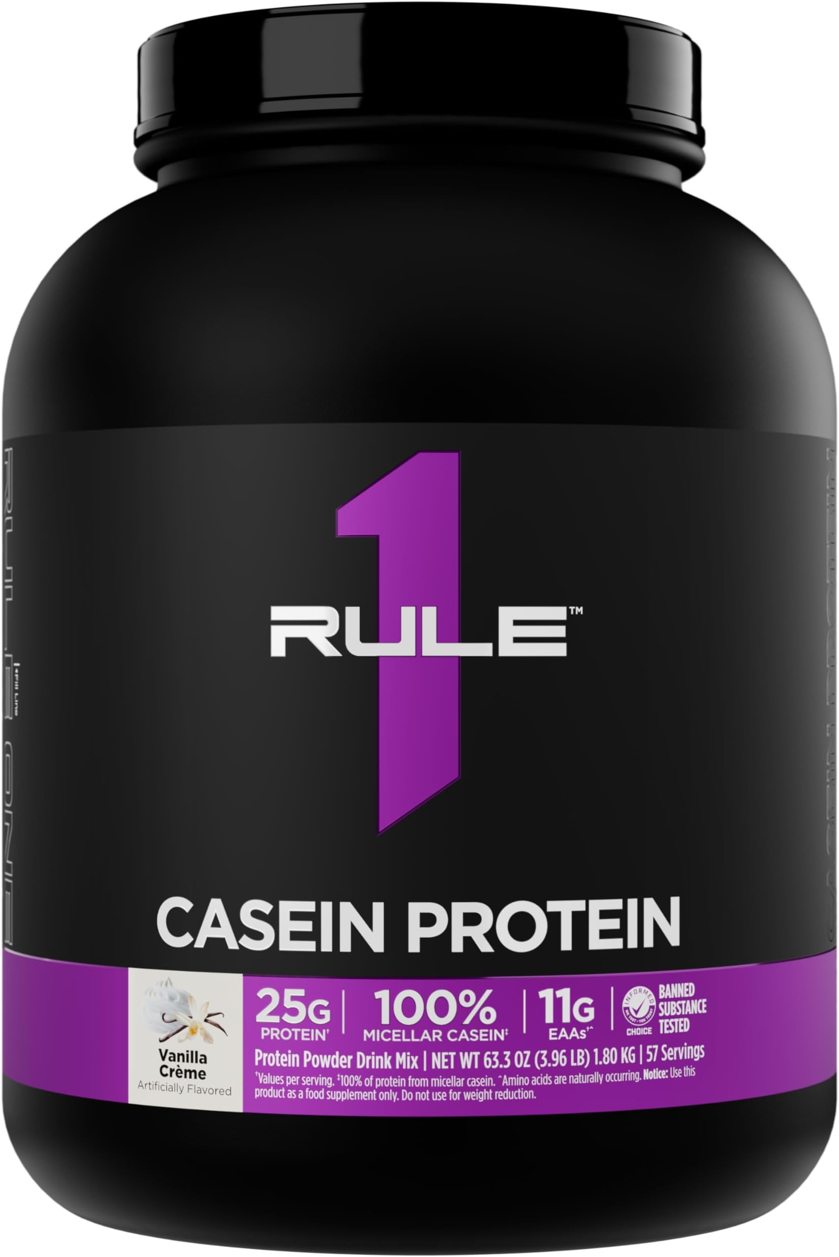 Rule 1 Proteins Casein Protein - 25g Protein and 11g EAAs Per Serving from Slow-Release Micellar Casein for Overnight Recovery and Sustained Delivery Between Meals (4 Pounds, Vanilla Crème)